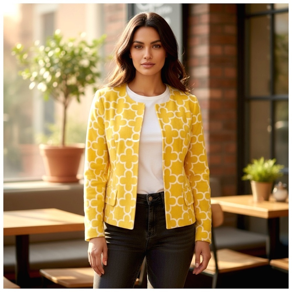 Elliott Lauren Vintage Patterned Women's Jacket & Pants Set. Yellow. Size 6 - Picture 4 of 15
